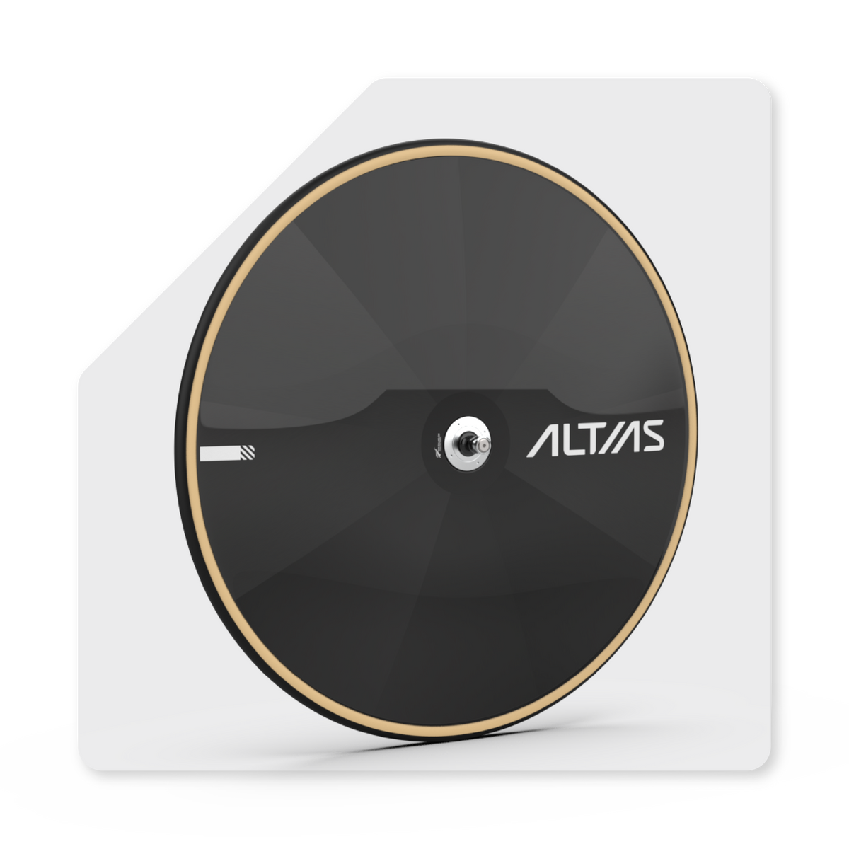 A black circular disc with a tan tyre and a silver center, shown at an angle on a white background with a gray shadow. The word 'ALTIAS' is printed in white on the right side of the disc.
