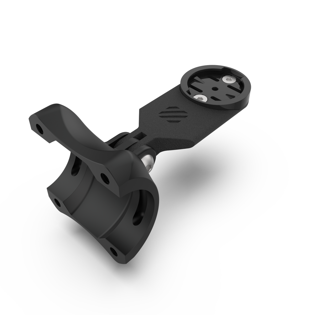 A matte black aluminium stem faceplate with a mounting bracket fixed to the front.
