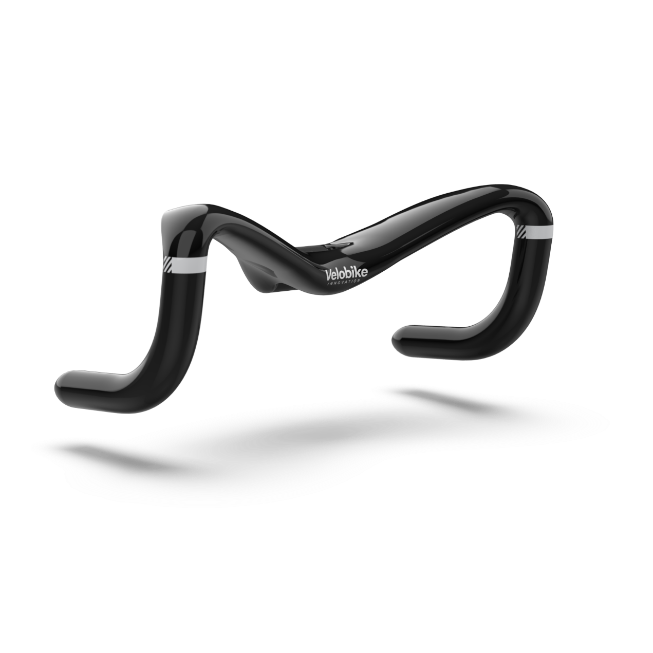 Black bicycle handlebar with 'Velobike' branding on a white background