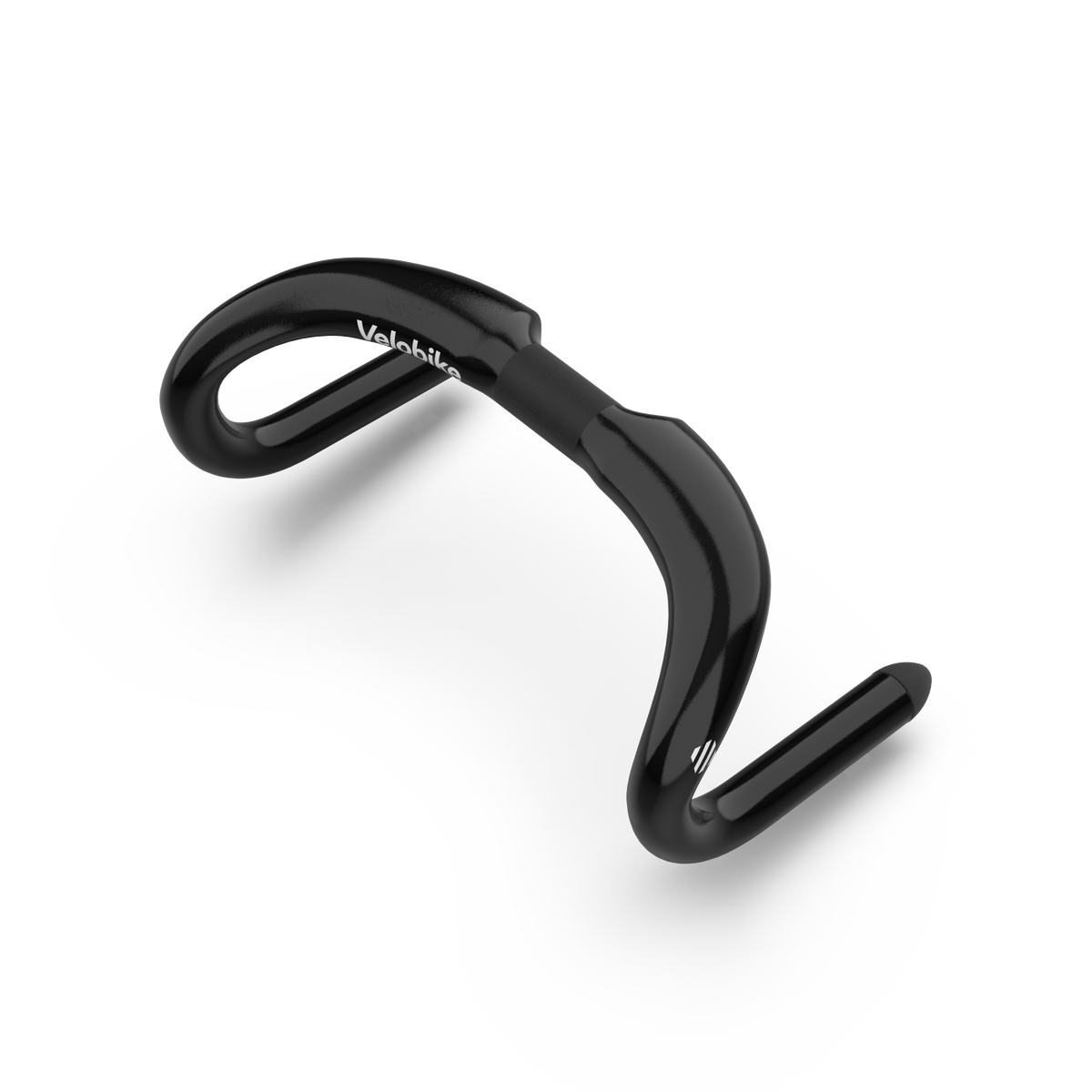 A glossy black curved track cycling bicycle handlebar with the brand name 'Velobike' printed in white on the left side, shown on a clean white background.